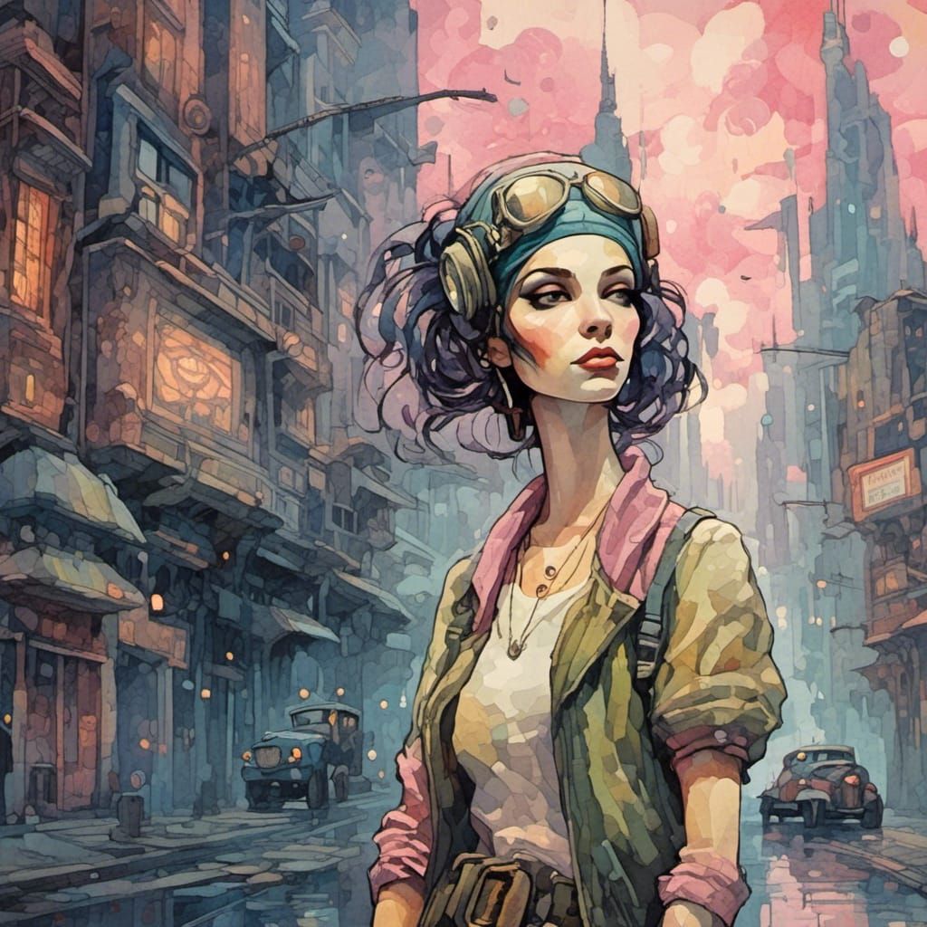 A beautiful diesel punk Art Deco Masterpiece in the style of...