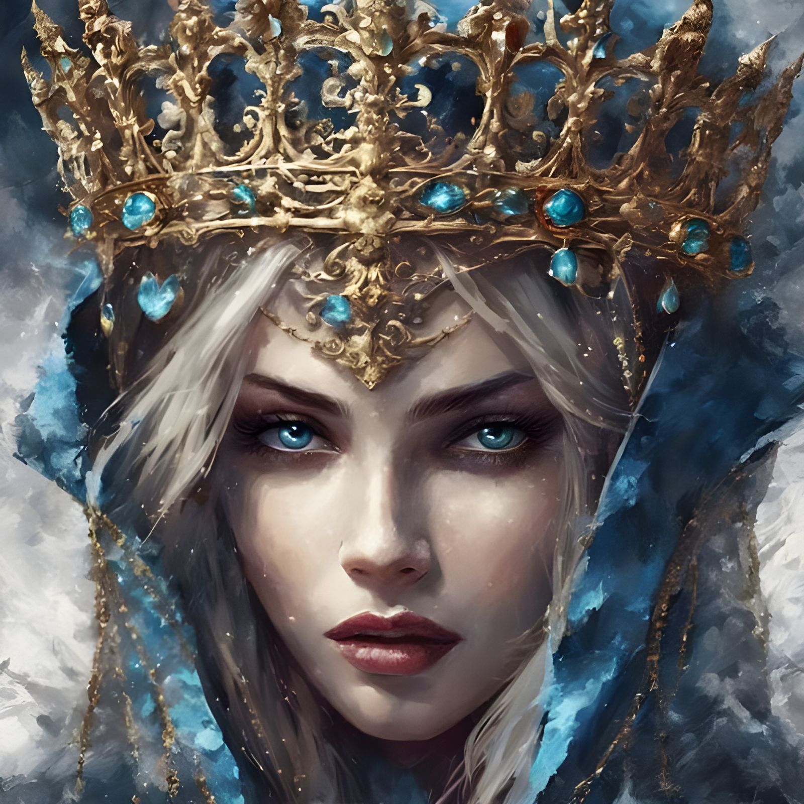 Gothic Princess Portrait with Golden Crown in Royo Style
