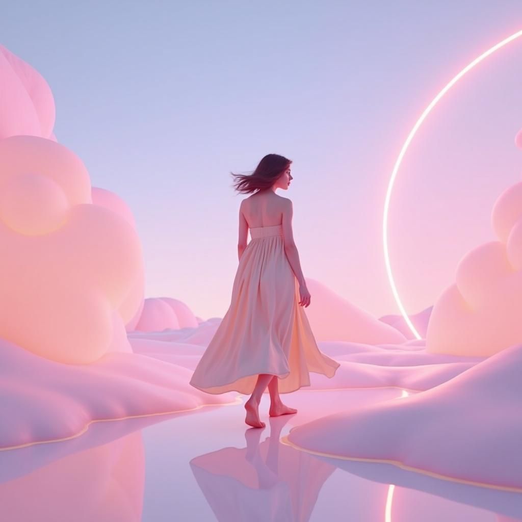 Woman in 90s Digital Dreamscape, Matte Painting