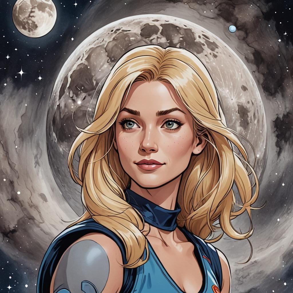 Cartoon Moon Woman in Space Jam Style