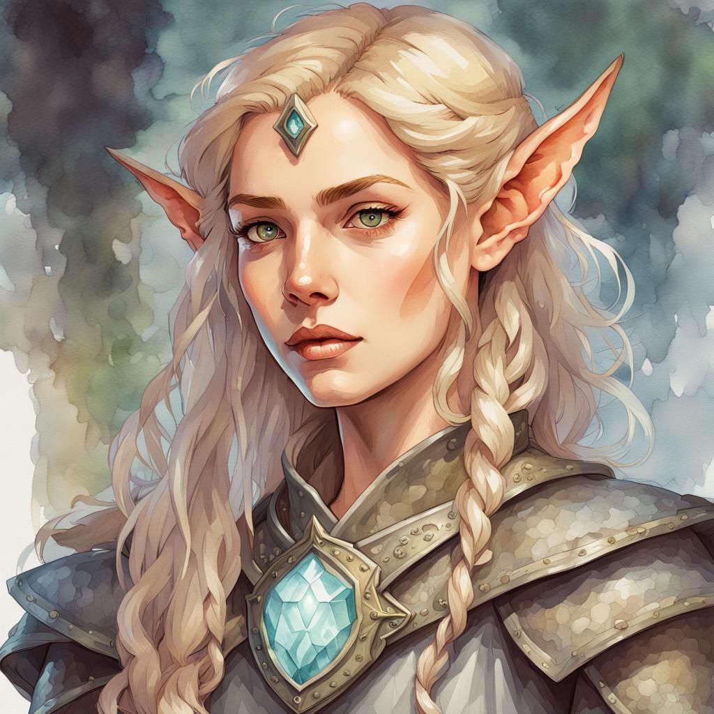 Elven Cleric Portrait in Watercolor Style
