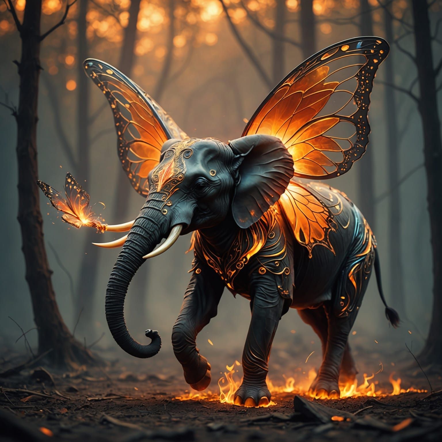 Enchanted Fire Butterfly in Mystical Forest