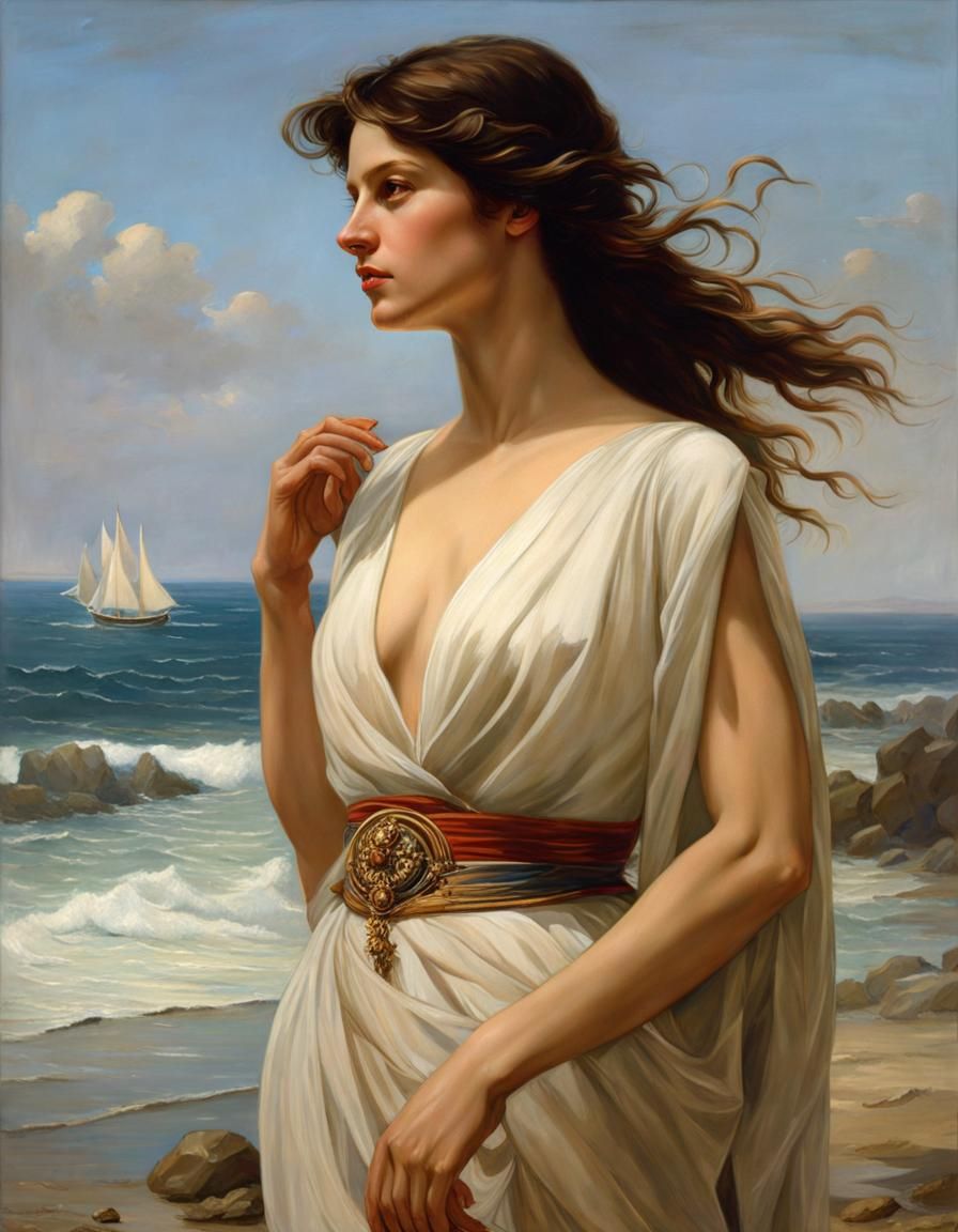 Hyperrealistic Beach Portrait in Style of Waterhouse