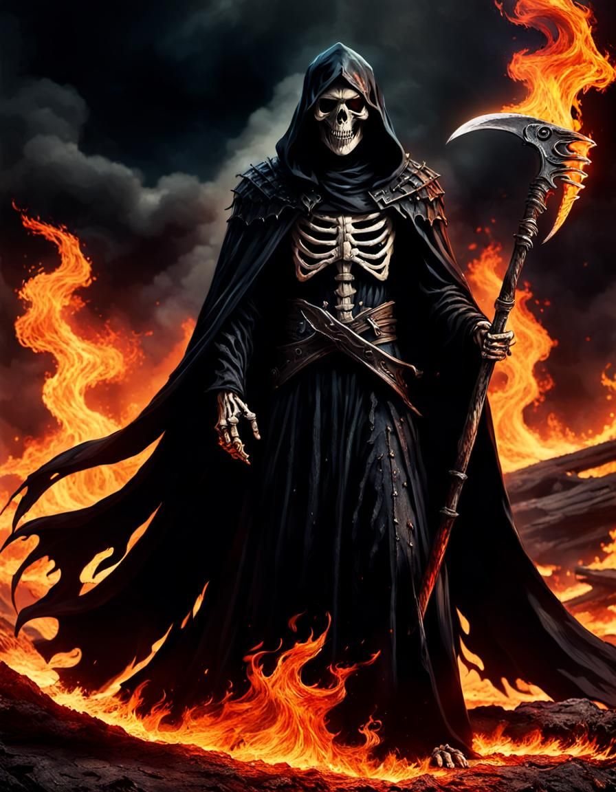 Grim Reaper in the pits of hell