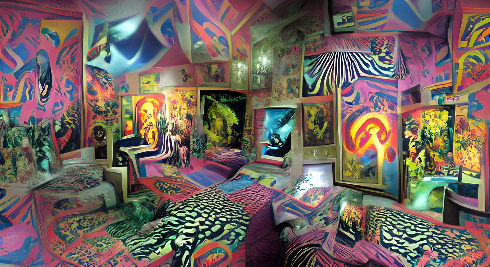 Psychedelic Artworks and Paintings in an Immersive Room