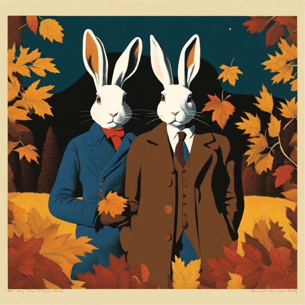 Rabbit's Autumn Date Night in Pop Art Style