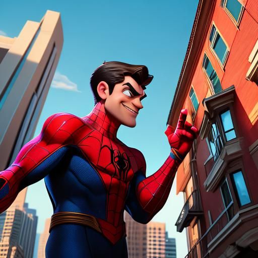 Spiderman and Boy High Five in Comic Book Style