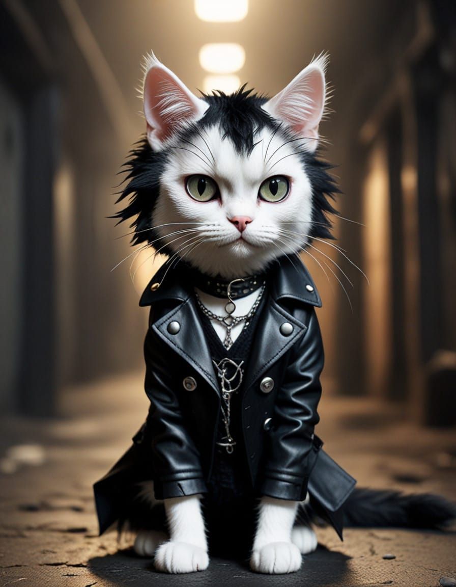 Creepy-Cute Goth Cat in Dramatic Basement Setting