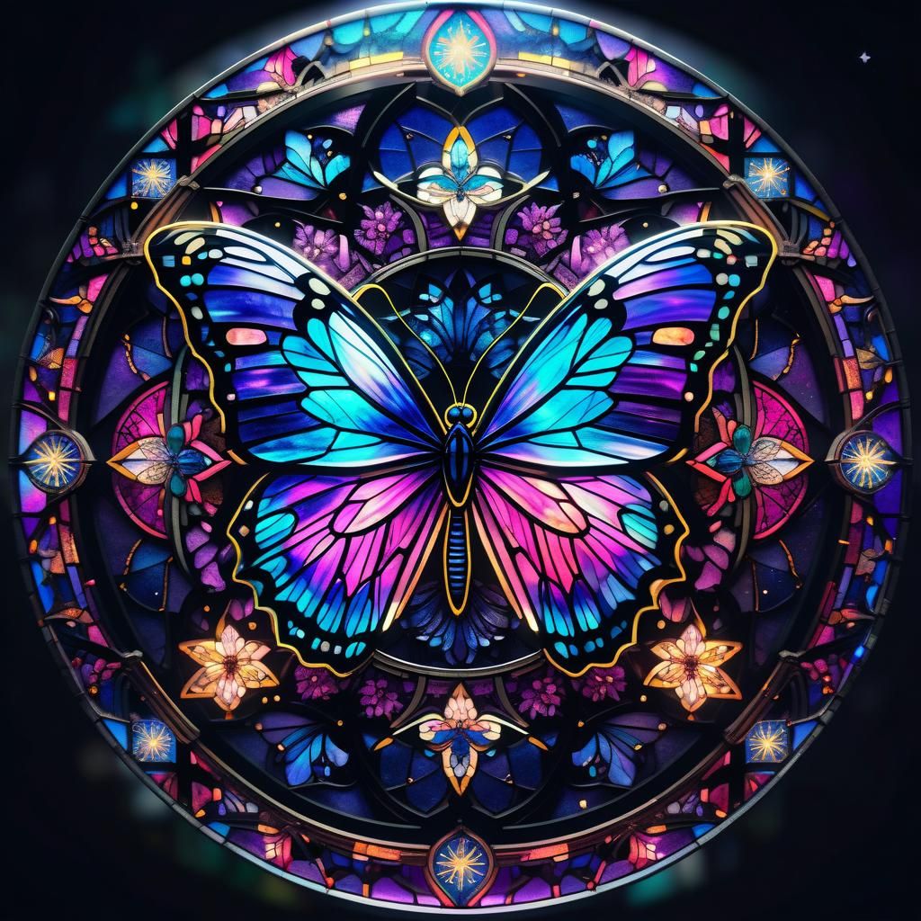 Stained Glass Mandala Butterfly in Fantasy Art Style