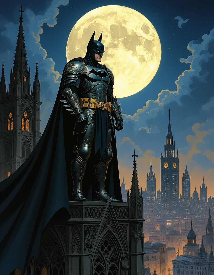 Medieval Batman in Gothic Gotham, Wayne Barlowe Style