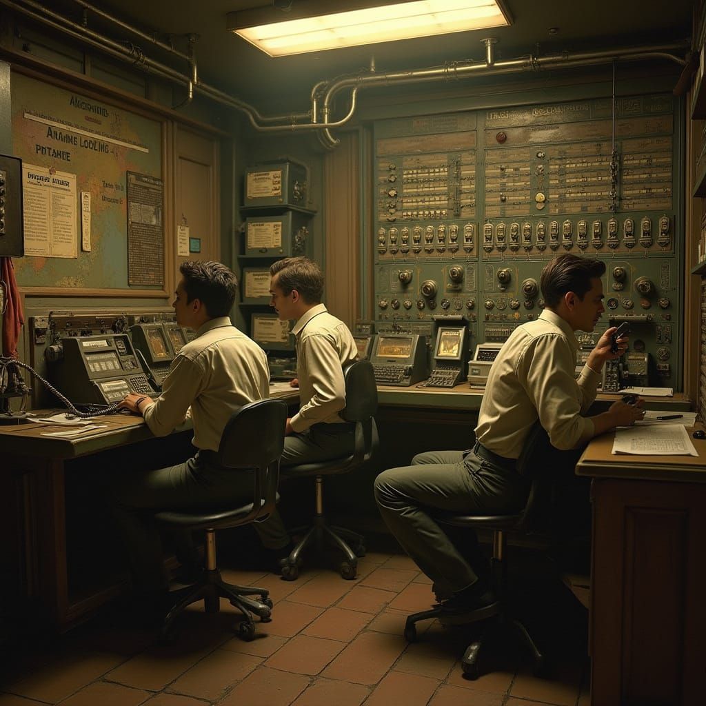 Retro-Futuristic Telephone Exchange in Syd Mead Style