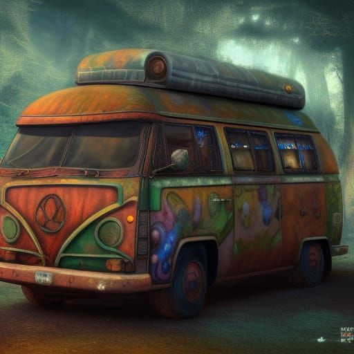 Fantastical Hippie Van in Detailed Matte Painting