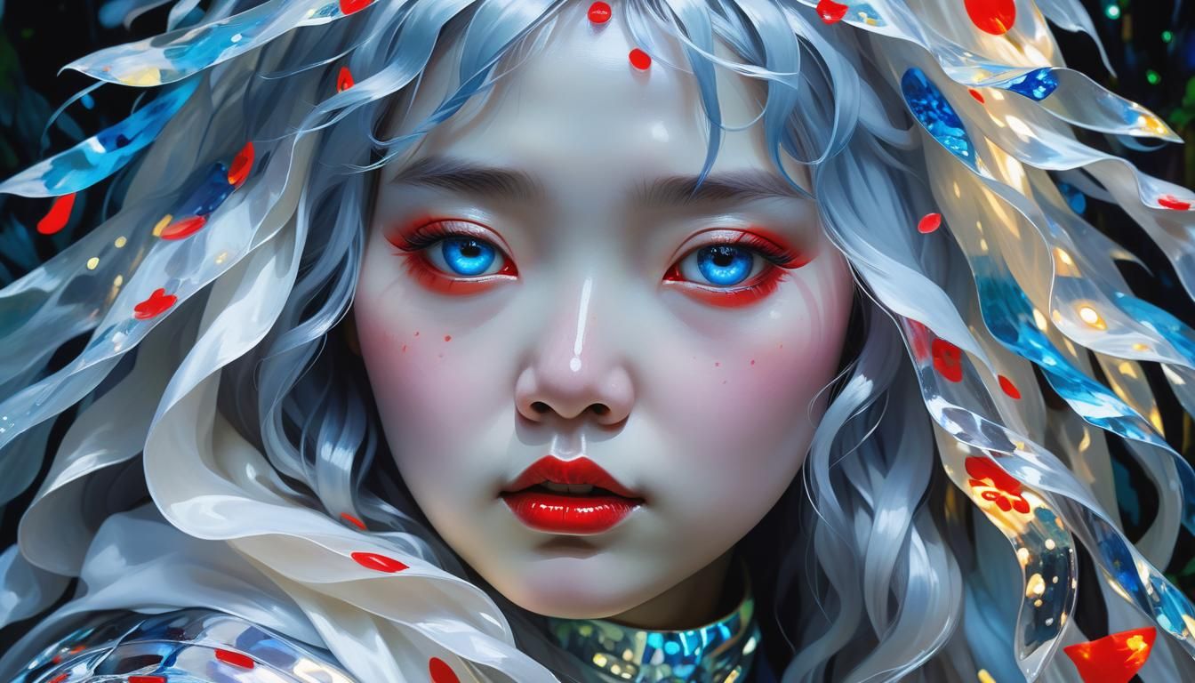 Glass Goddess in Enchanted Forest: Fauvist Oil Painting