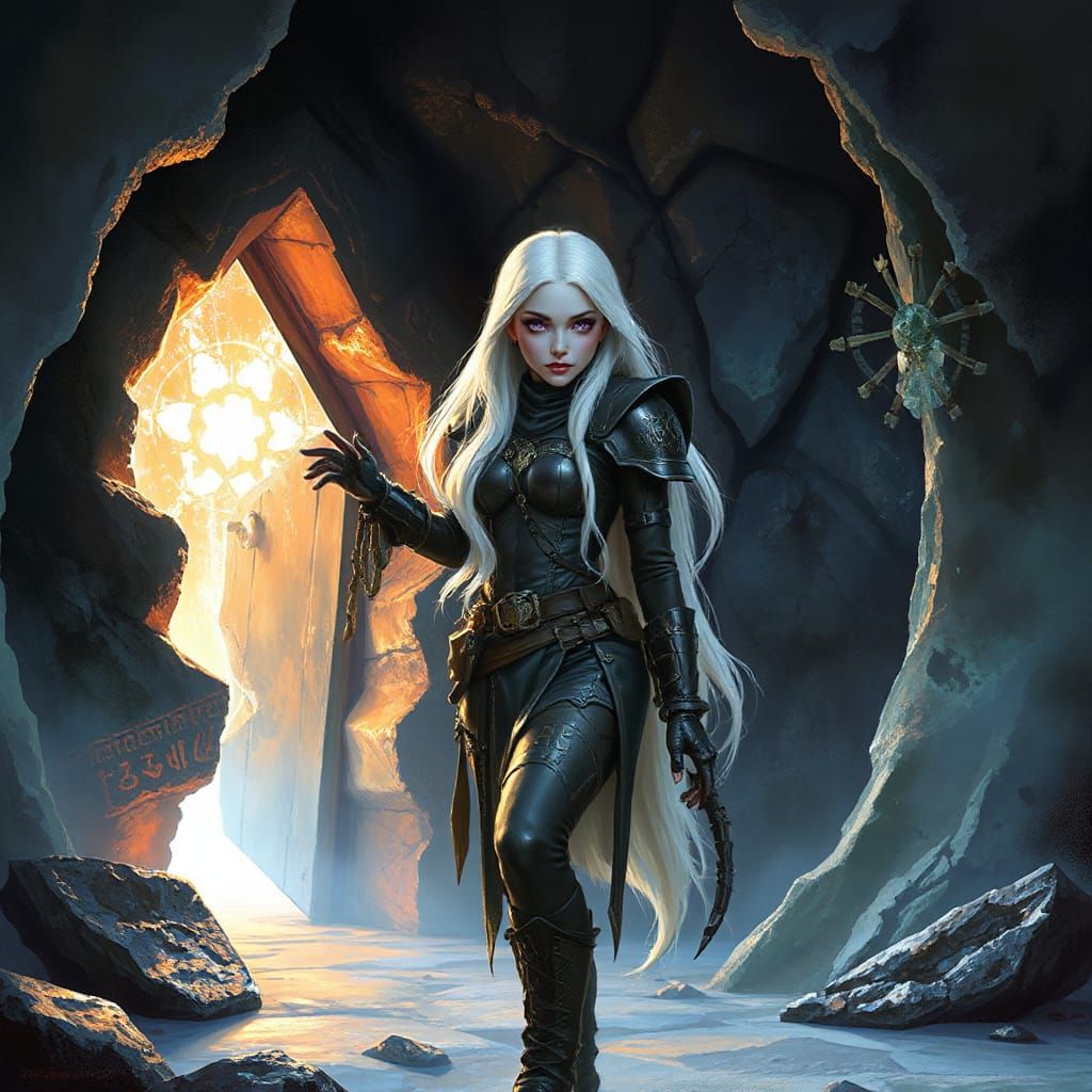Drow Elf Explorer and Crystal Door