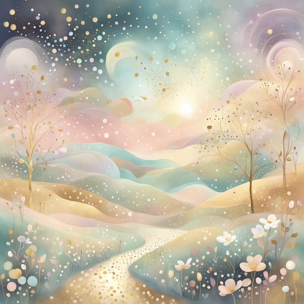 Dreamy Polka Dot Scene in Pastel Colors
