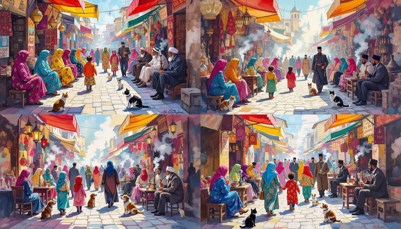 Vibrant Turkish Bazaar in Alcohol Ink Style