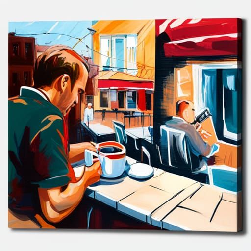 Man's Cafe Breakfast in Graffiti Street Art Style