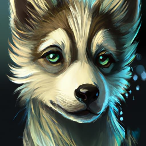 Hyperdetailed Husky Puppy Portrait in Digital Art Style