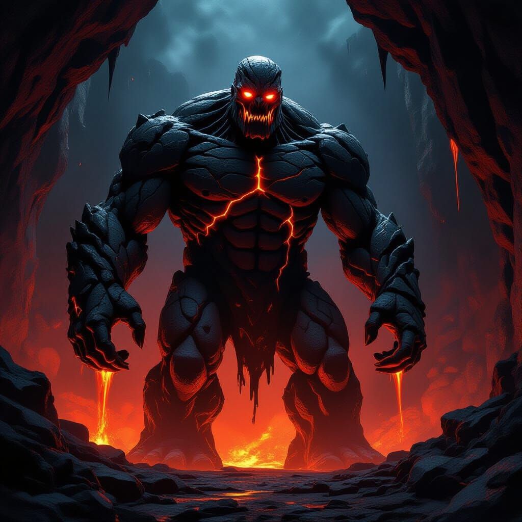 Colossal Lava Golem in Volcanic Cavern