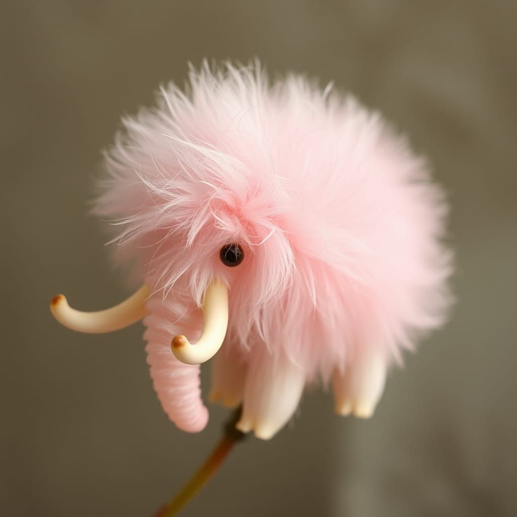 Cute Pink Fluffy Mammoth in Fine Art Style