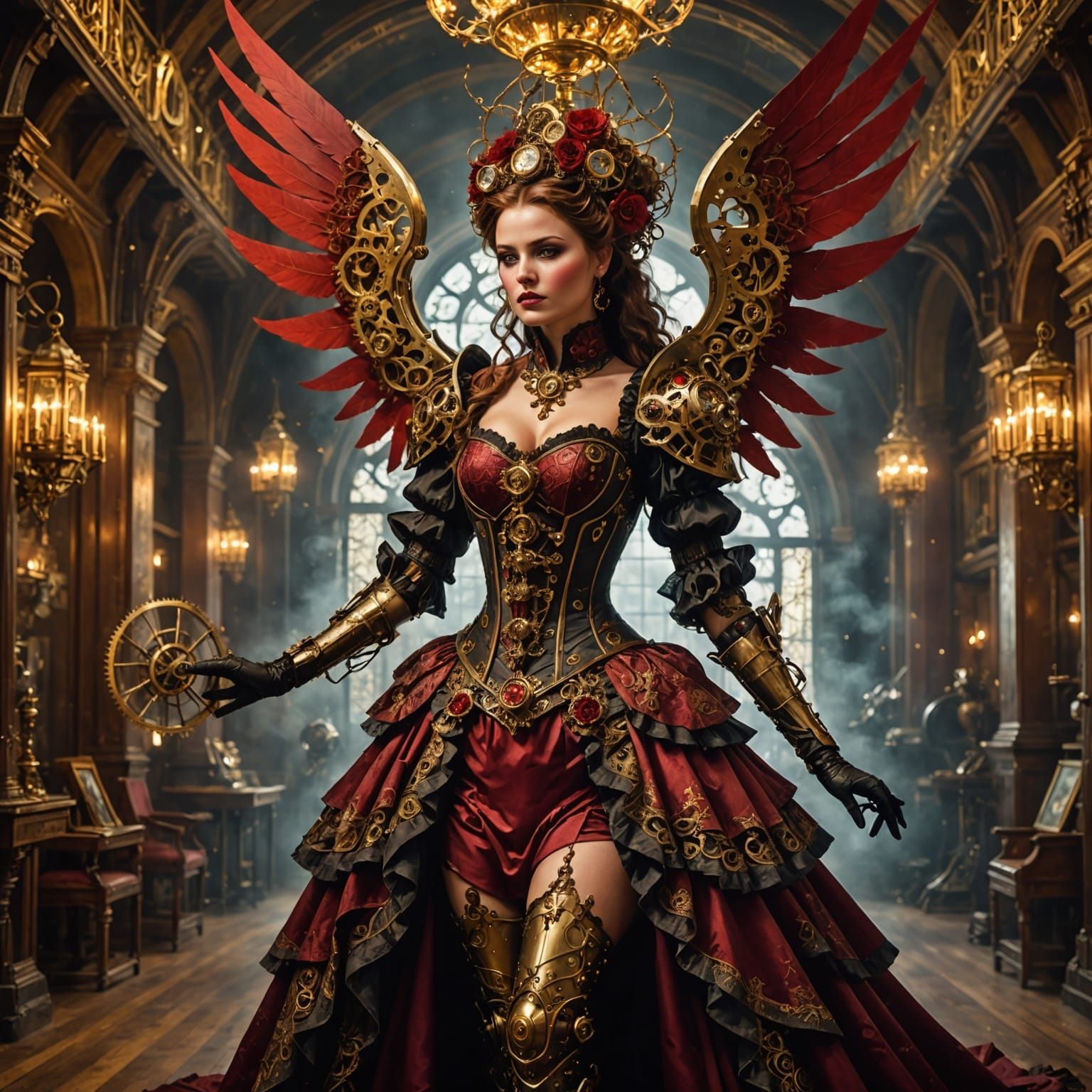 Steampunk Noblewoman with Mechanical Wings at Celestial Masq...