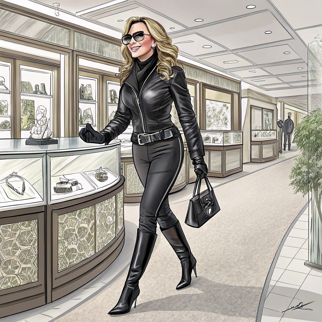Sleek Femme Fatale in Bold Black Leather