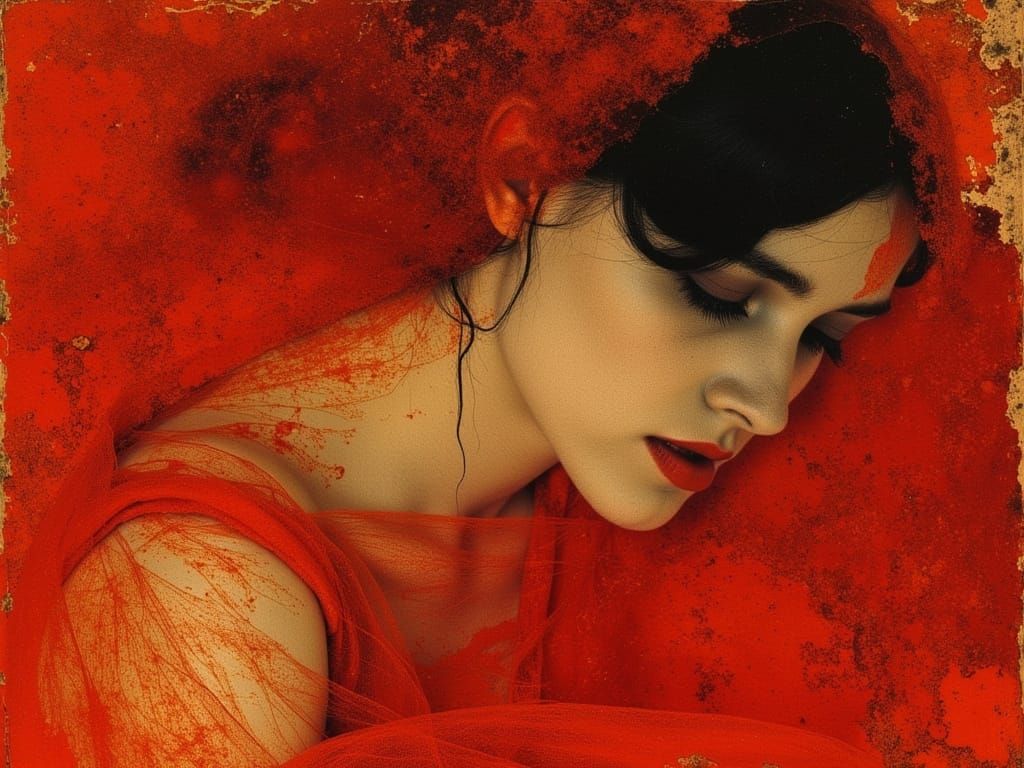 Expressionist Portrait in Red and Amber