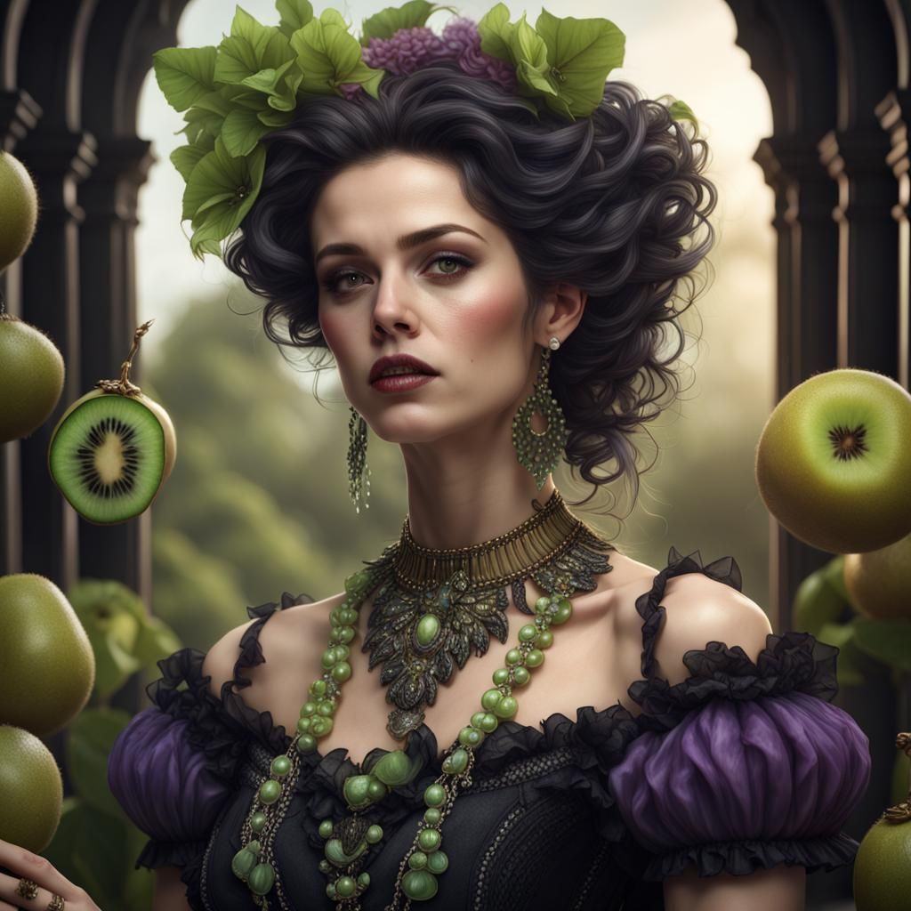 Gothic Kiwi Woman Portrait in Fantasy Art Style