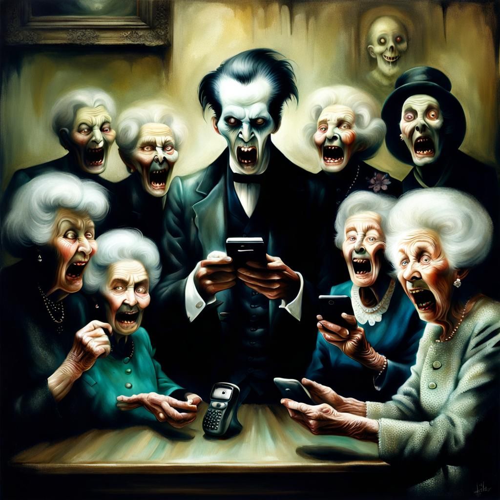 Intense Photo of Man with Phone Surrounded by Ladies
