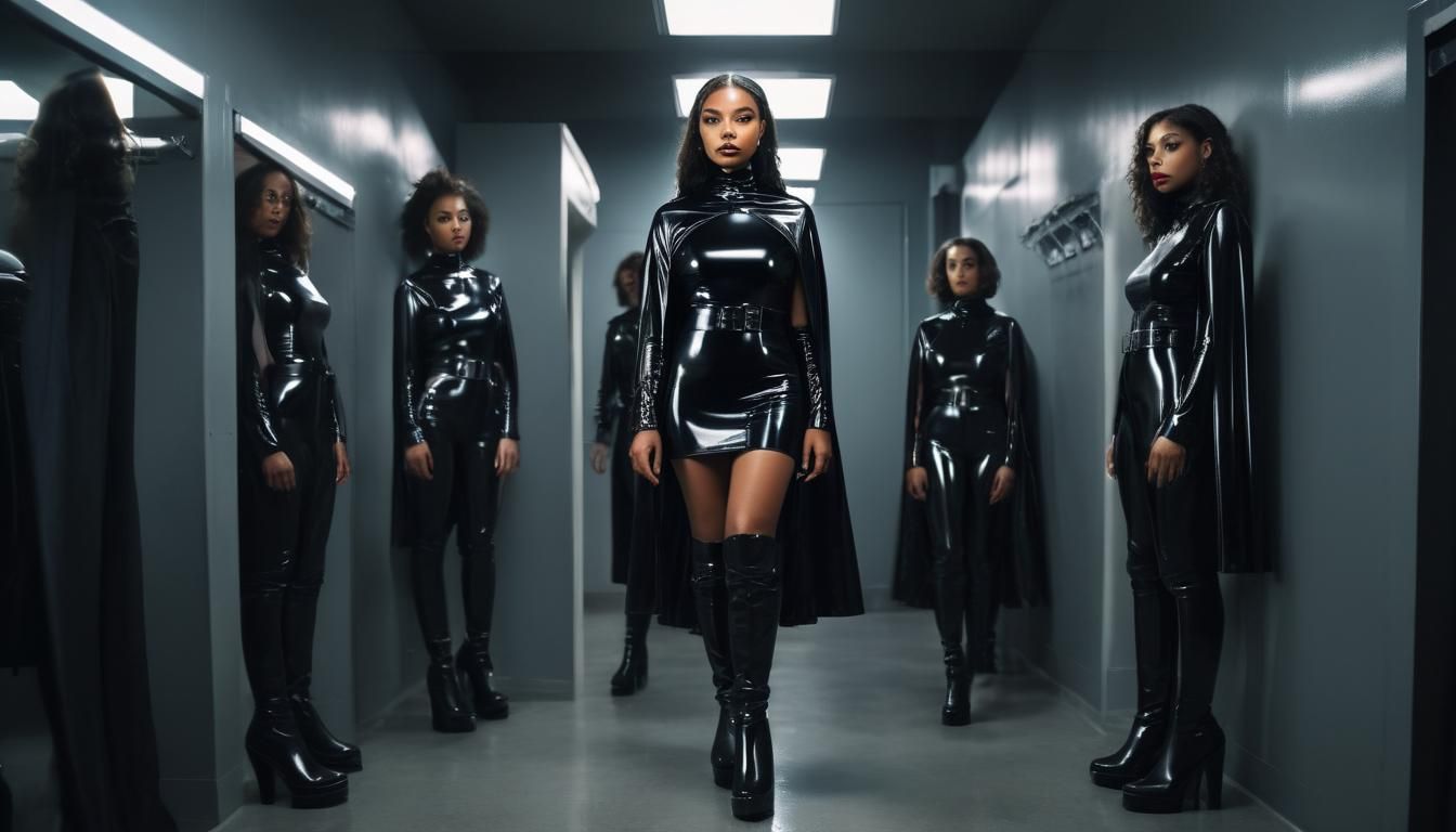 Lori Harvey as Latex Royal Guard in Film Noir Style