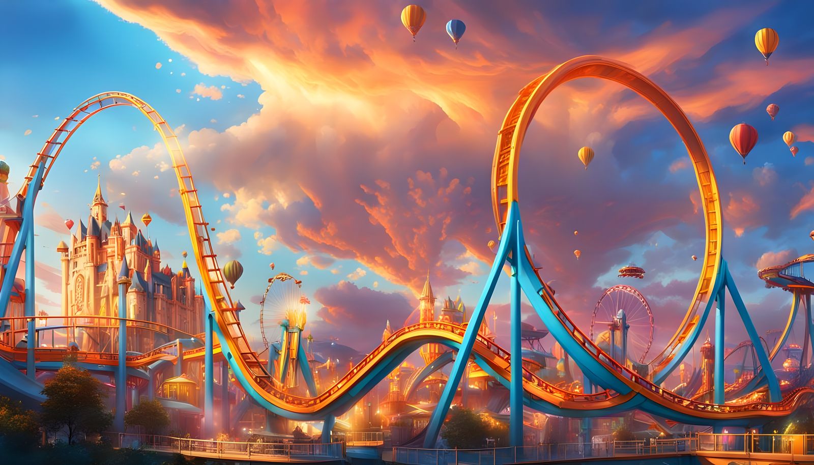 Amusement Park Roller Coaster Illustration