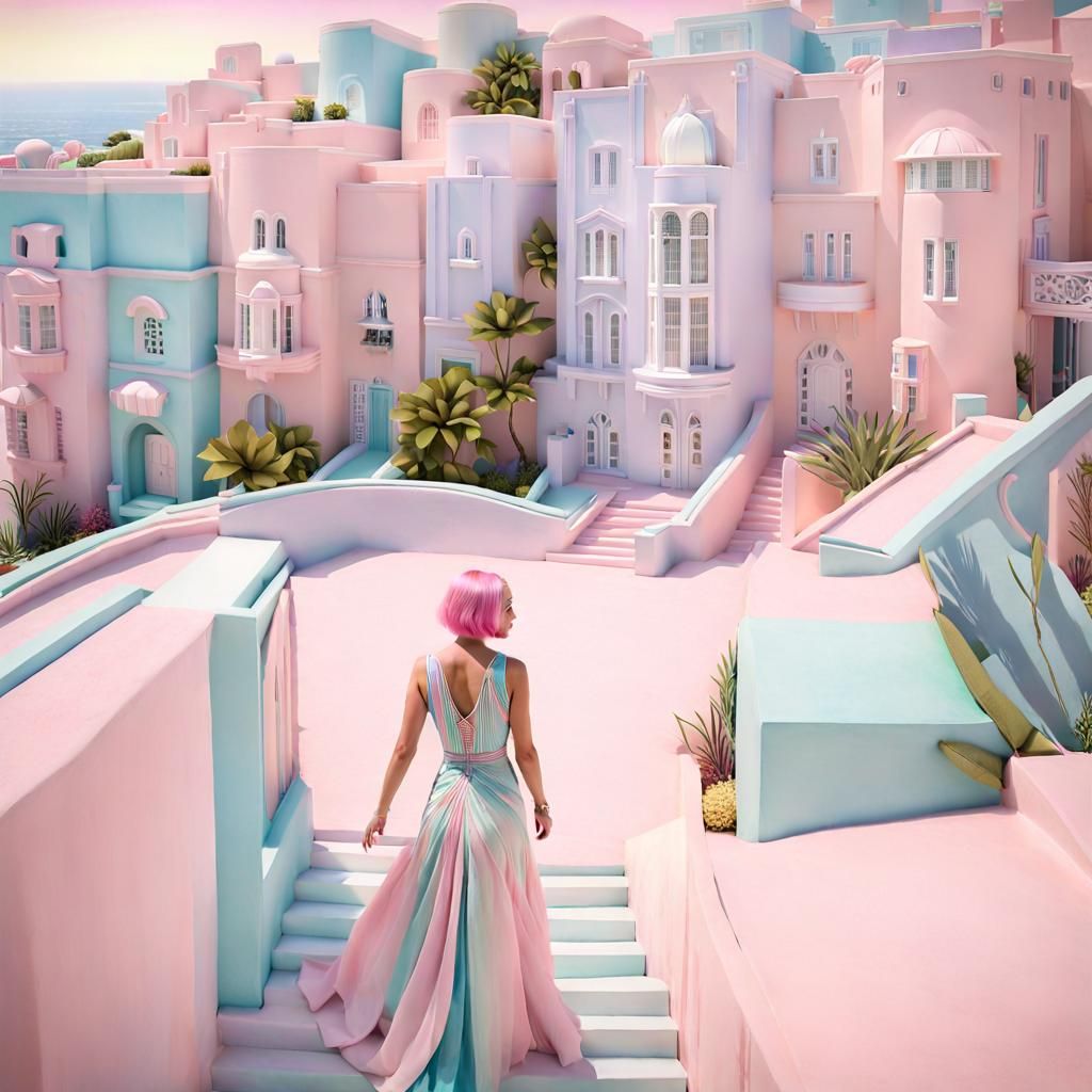 Art Deco Pastel Neighborhood by the Sea