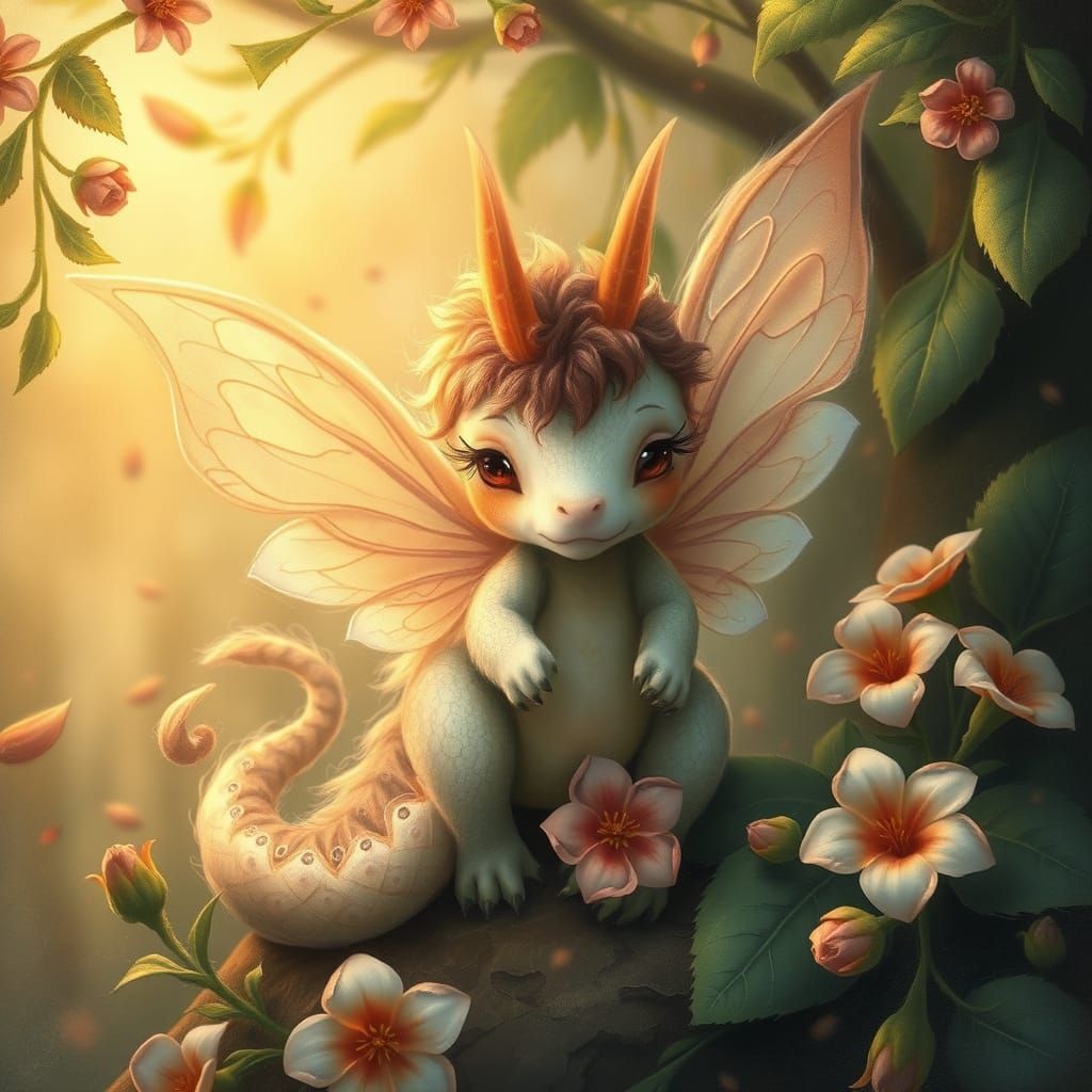Whimsical Fairy Dragon in Enchanted Forest