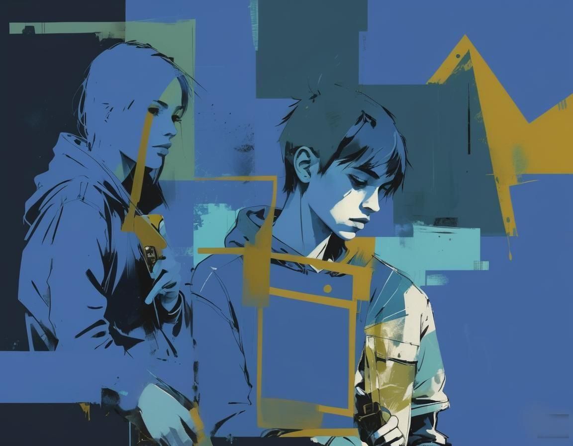 Teenagers on Lunch Break in Abstract Style