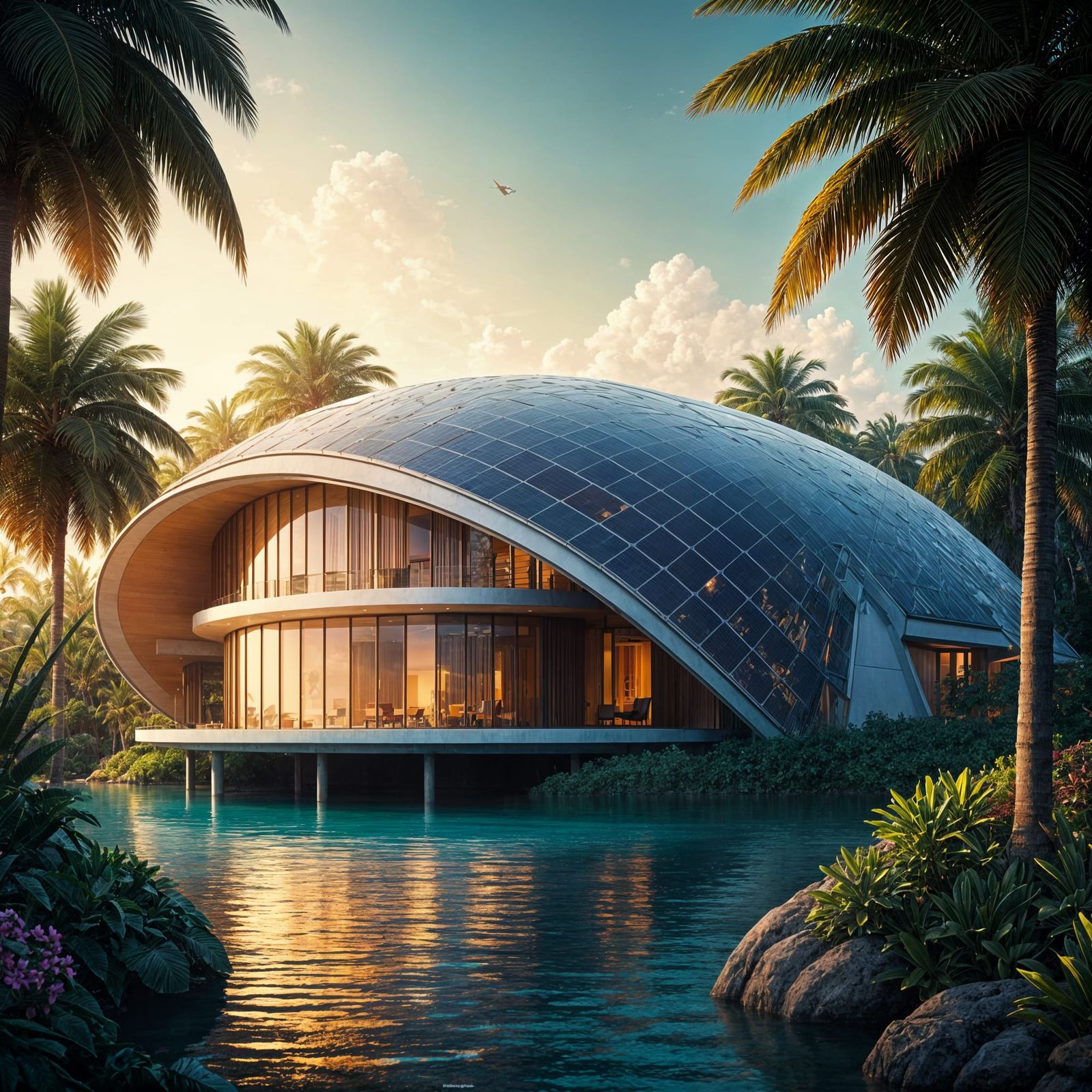 Solarpunk Turtle Shell House