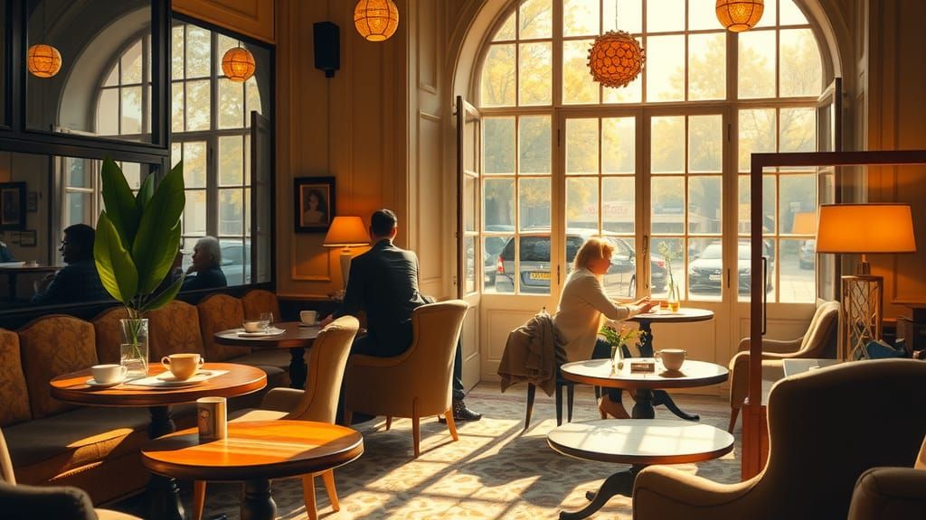 Cozy Café Scene in Impressionist Style