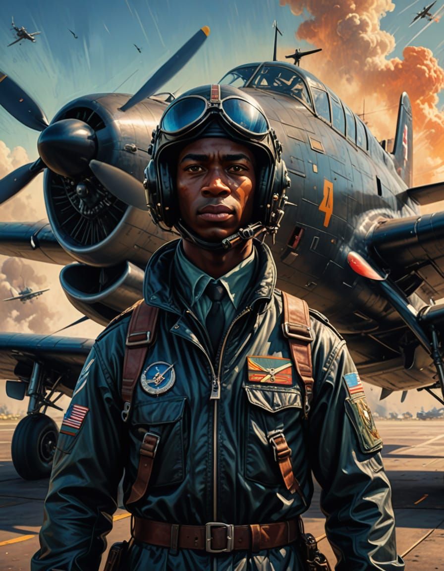 Hyperrealistic 1940s Fighter Pilot in Splash Art Style