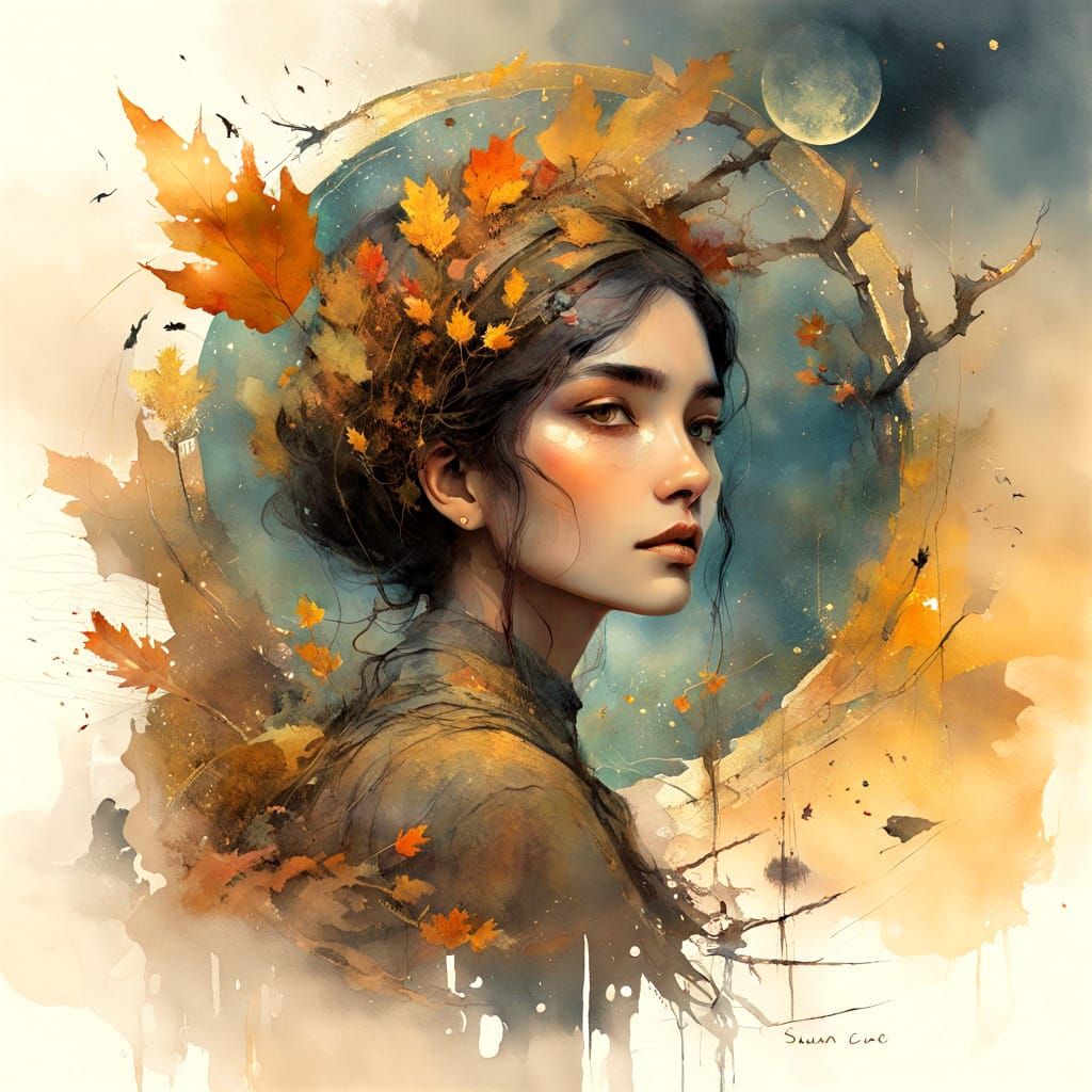 Autumn Equinox in Dreamcore Patina Watercolor Style