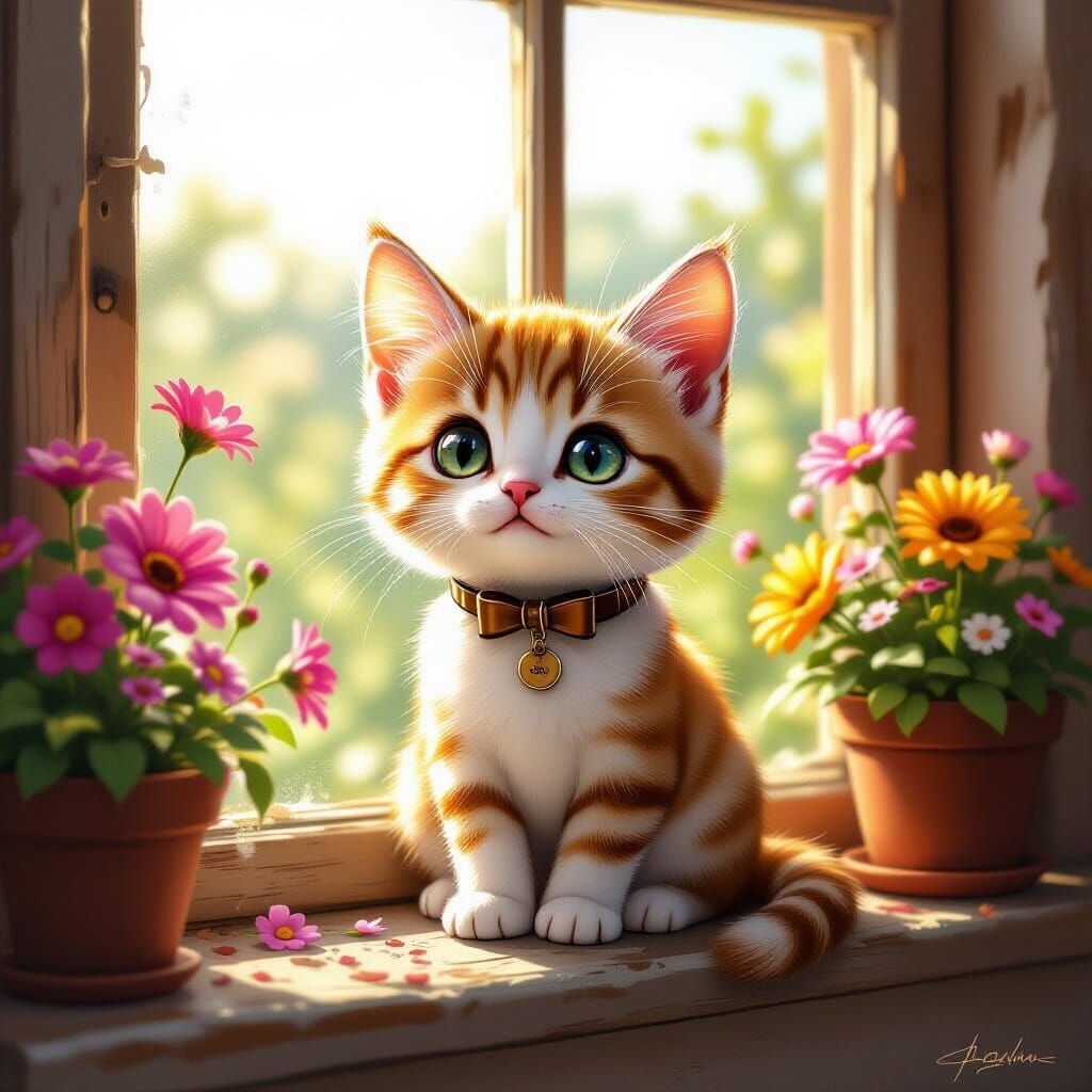 Hyperrealistic Chibi Cat on Window Sill