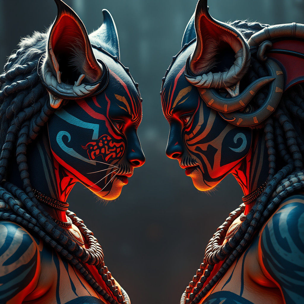 Alien Women Warriors Face Off in Electric Stare-Down