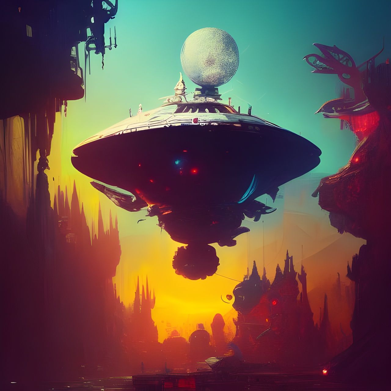 Surreal Spaceship in Deep Space, Ornate Sci-Fi