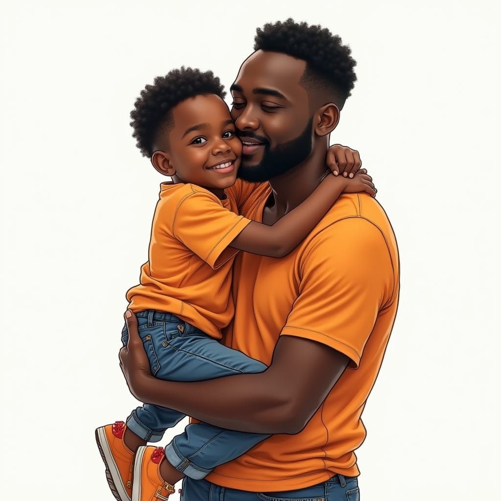 Tender Moment of a Young Boy and His Father