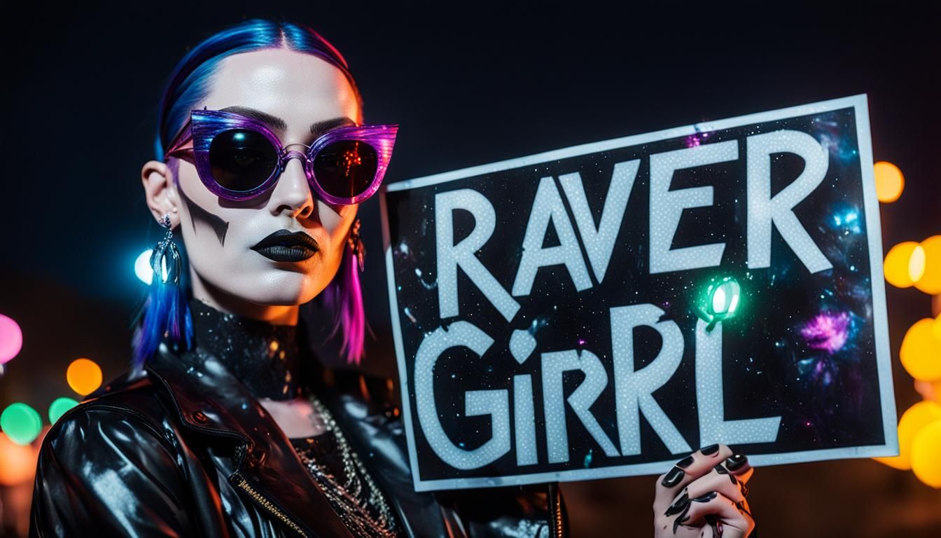 Raver Girl Portrait in Goth Makeup and Neon Lights