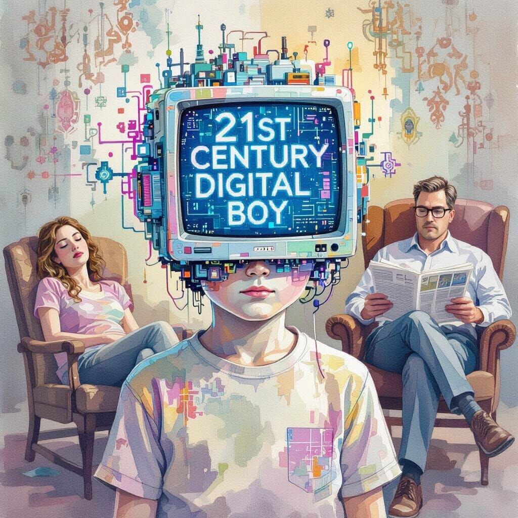 21st Century Digital Boy Watercolor Painting