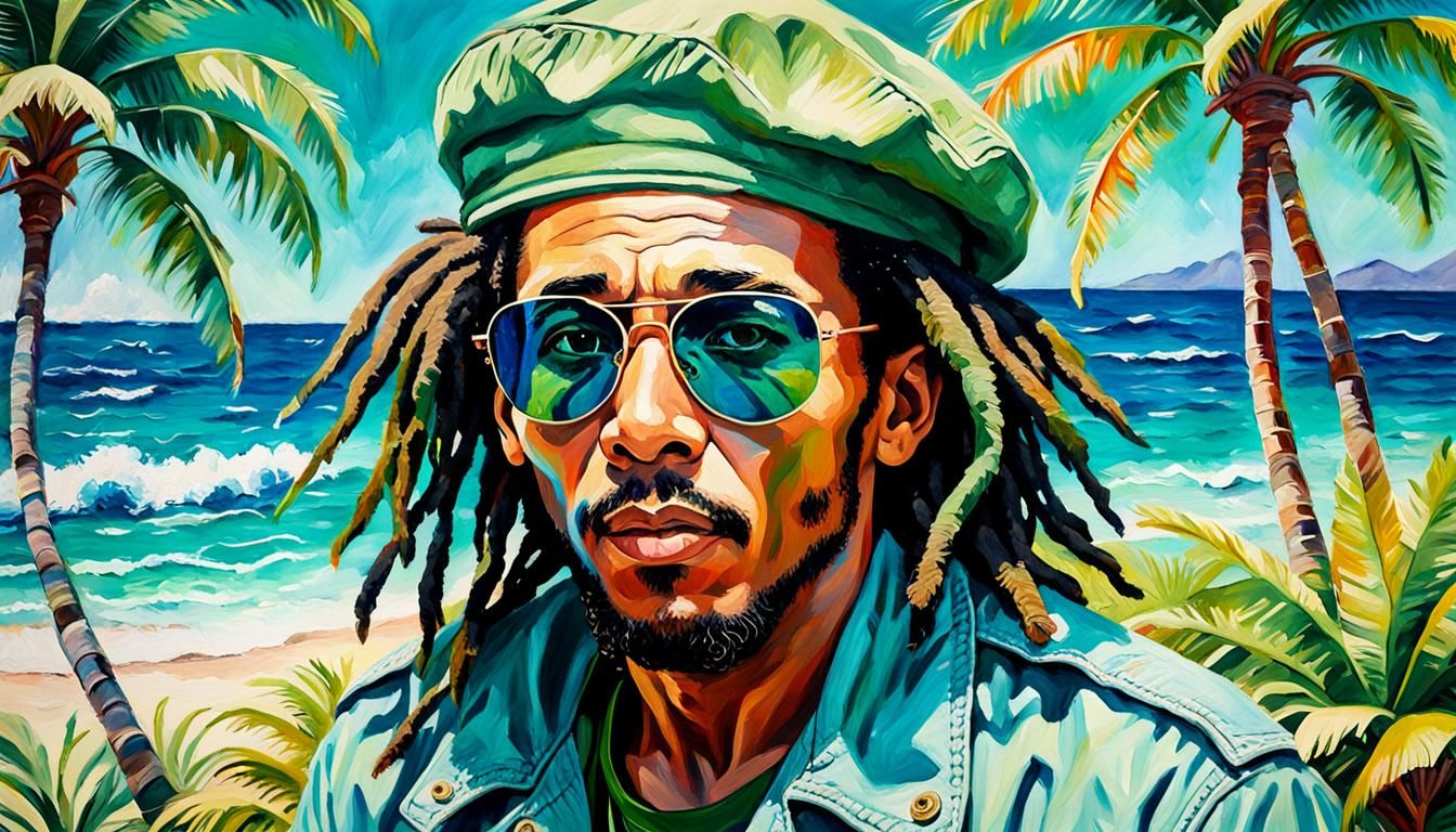 Bob Marley Portrait in Watercolor Pop-Art Style