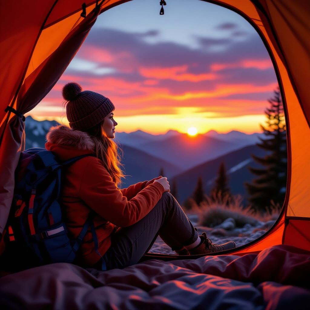 Hiker's Sunset: Digital Painting with Atmospheric Lighting