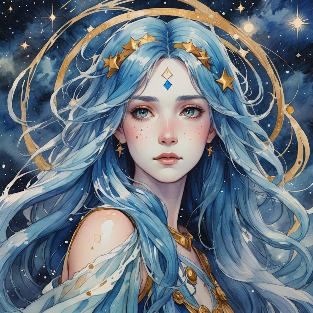 Anime Space Queen Portrait in Watercolor Style
