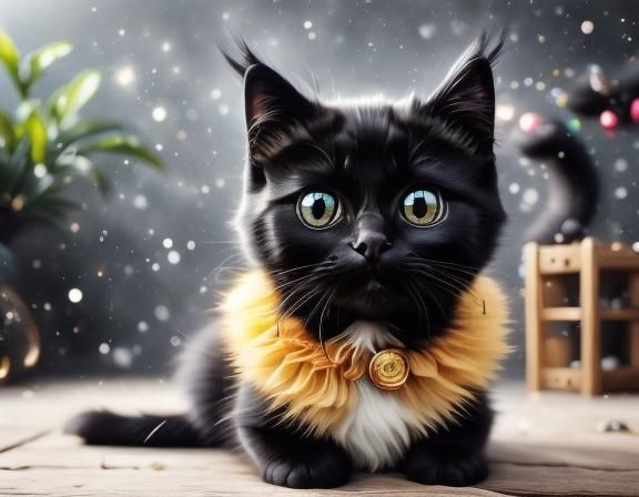 Cute Black Kitten with Dynamic Lighting