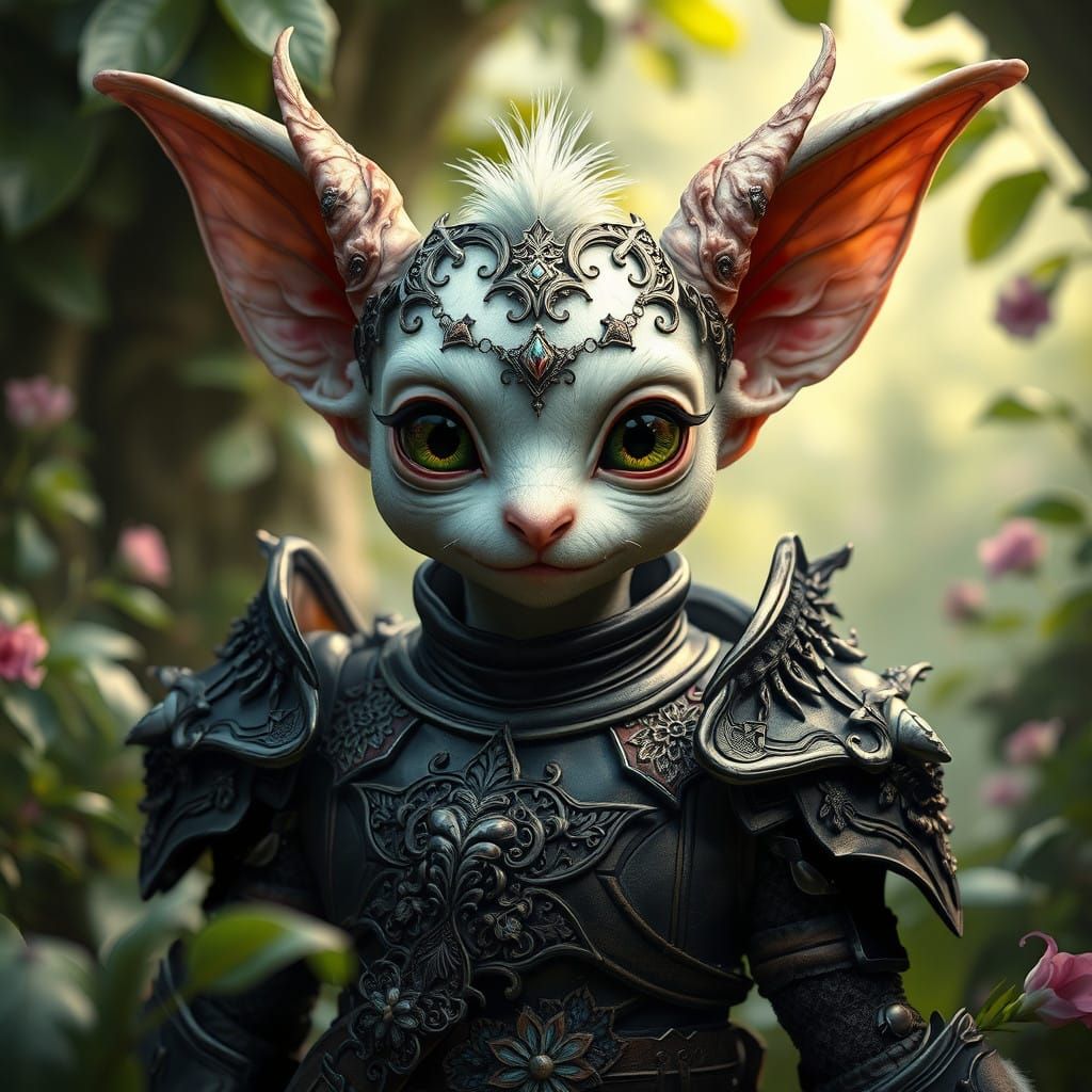 Whimsical Snow-White Faerie Gremlin in Majestic Black Armour