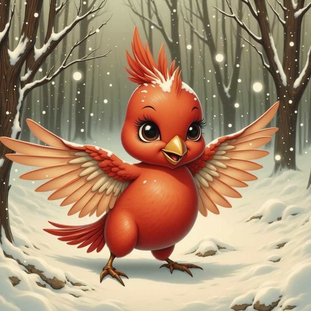 Cardinal Bird in Vintage Cartoon Style